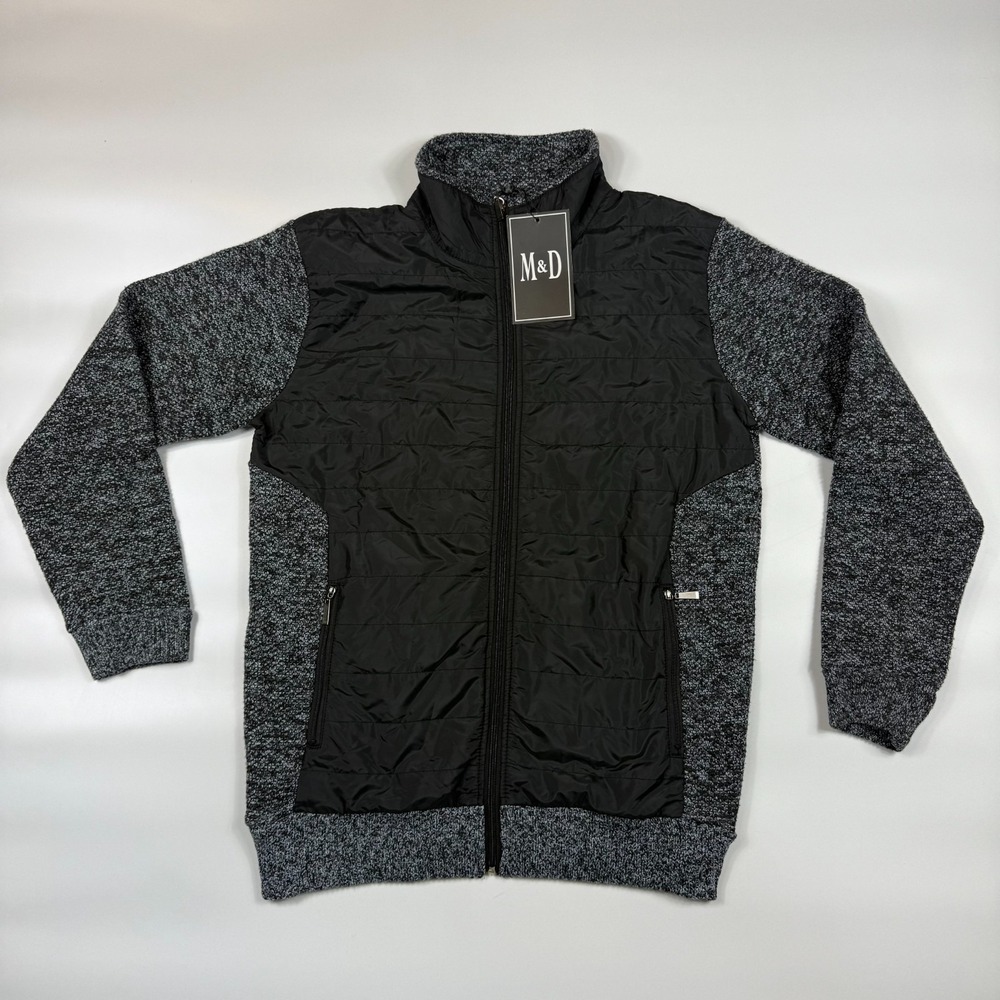 Marx & Dutch Puffer Jacket Mens Medium Black Gray Zipped Pockets Raglan Sleeve